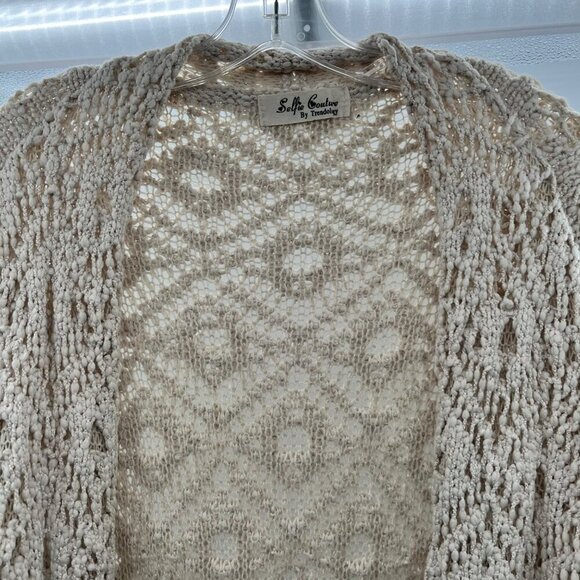 Selfie Couture Open Crochet Knit Cardigan Open Front Cream Size XS/S Pockets - Picture 5 of 9